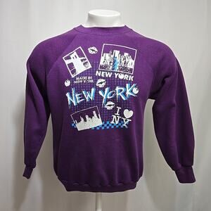Vintage New York City Sweatshirt Adult Size Medium Purple Raglan 80s NY USA Made